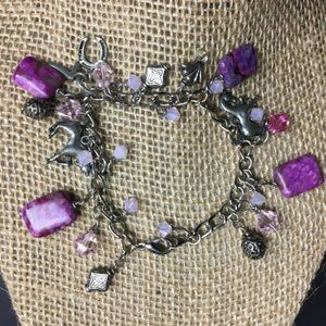 Horse Horseshoe Charm Bracelet Purple Silver 7 Seven Marbled Transluscent Lucky